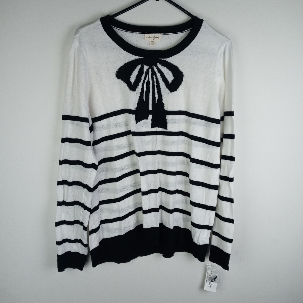Maison Jules Striped Bow Knit Sweater Top Size XXL